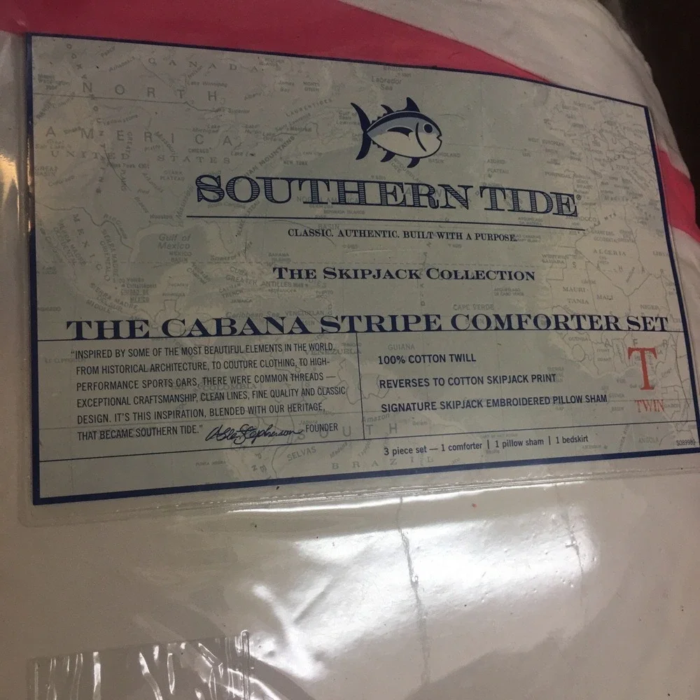 Southern Tide Cabana Stripe Twin Comforter 3 Pc.Set Lite Coral Mint Green Yellow